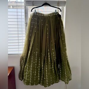 Olive Green Embroidered Indian Lehenga for wedding guest
